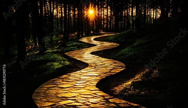 Fototapeta Winding stone path through forest