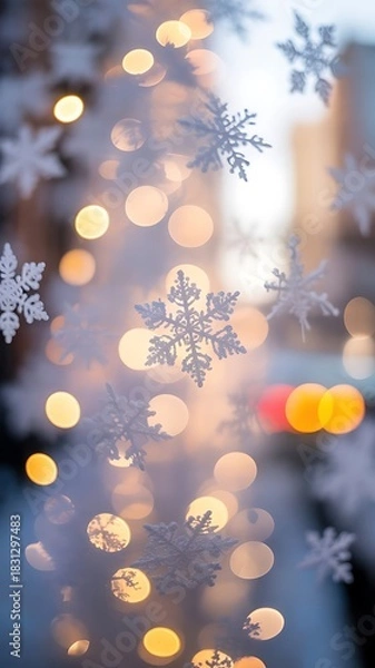 Fototapeta Festive Snowflakes and Bokeh Lights