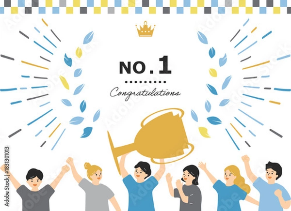 Obraz トロフィーを掲げる人達と月桂樹