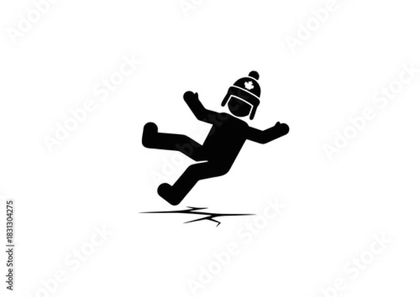 Fototapeta A pictogram of a person falling on a slippery ice surface, representing a slip and fall accident