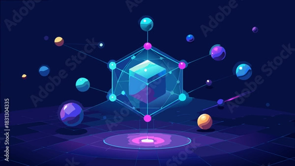 Fototapeta Futuristic Blockchain Data Network Abstract Technology Concept with vector illustration