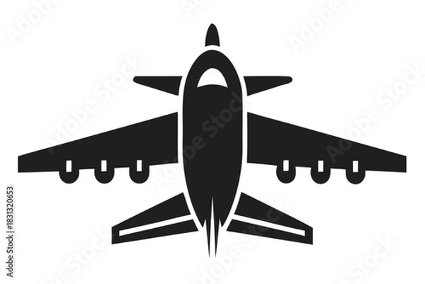 Obraz Airplane Icon Front View Silhouette: Simple Solid Black Aviation Vector