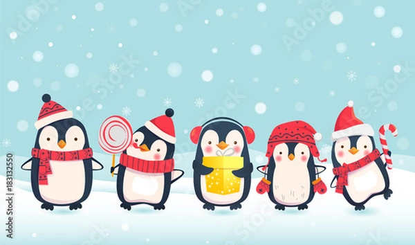 Obraz ilustracja kreskówka pingwiny