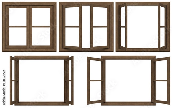 Fototapeta wooden window frame isolated on white background.