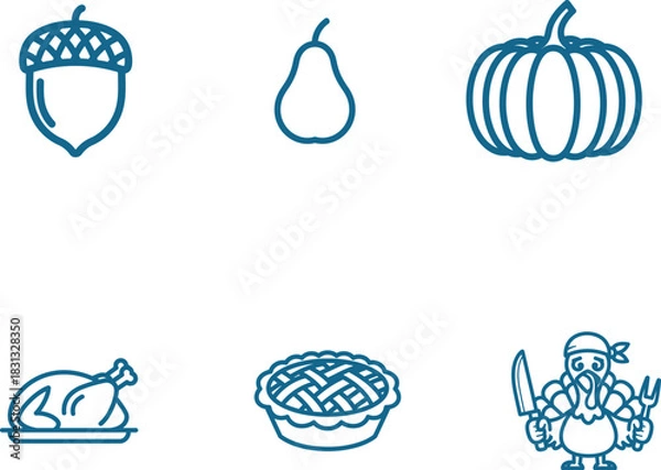 Fototapeta Festive Thanksgiving Feast Icons Representing Traditional Holiday Foods and Elements for Celebratory Designs and Seasonal Marketing Materials Highlighting Holiday Fun