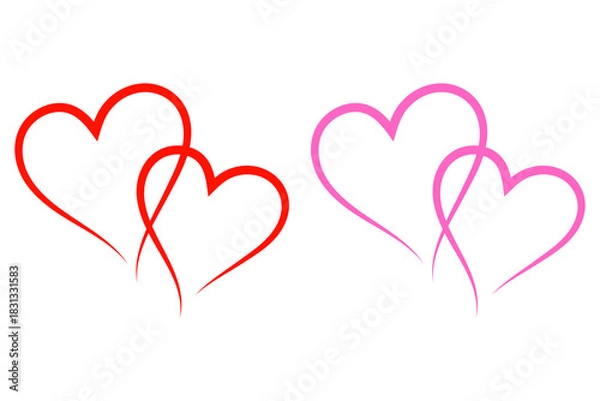 Obraz Red and Pink Heart Outline Valentine Graphic on Transparent Background
