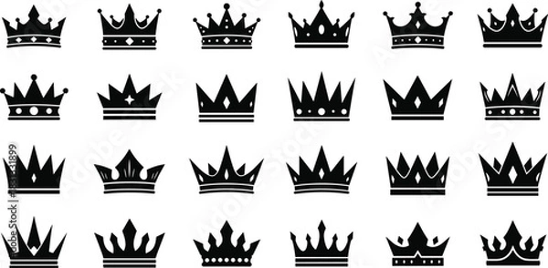 Obraz Royal crown icon set, black silhouette vector, monarchy symbol, regal emblem collection, flat design, cad drawing flat vector illustration