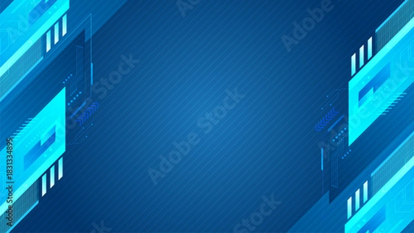 Fototapeta Futuristic Blue Technology Background with Digital Frame. Blue Cyber Technology Pattern Background
