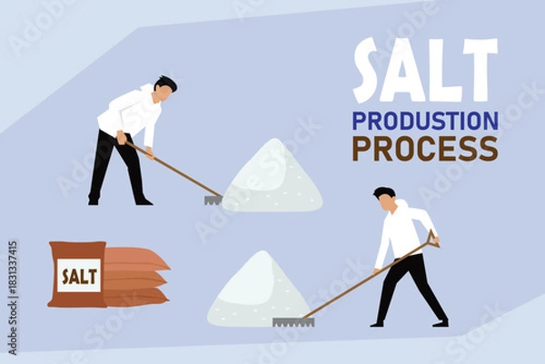 Obraz Salt Production Process and Harvesting in Salt Flats 2d flat vector illustration
