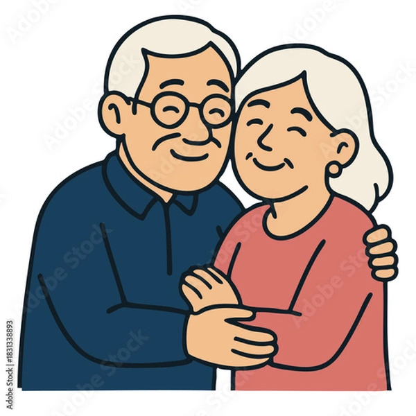 Fototapeta Elderly couple smiling embracing happy together love senior affectionate illustration