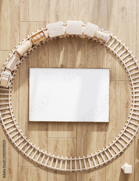 Fototapeta Mock up frame in children room, Scandinavian style interior background, 3D render