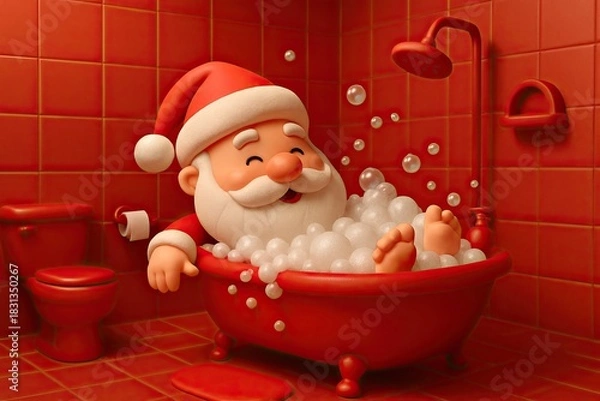Obraz Happy Santa Claus Talking a Bubble Bath