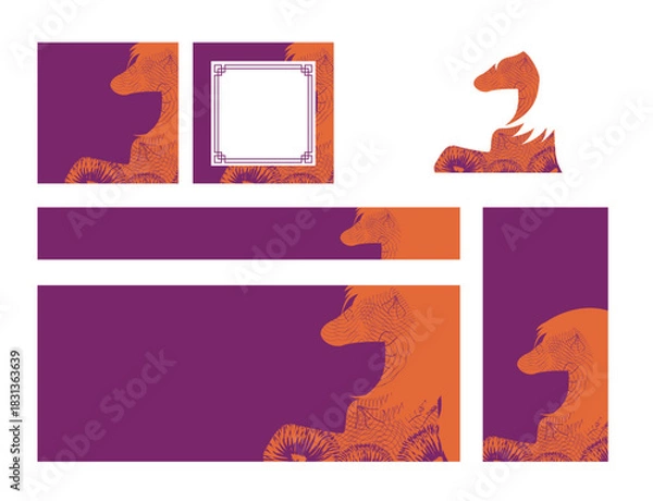 Fototapeta Chinese New Year 2026 web social media templates horse elements various sizes pink orange