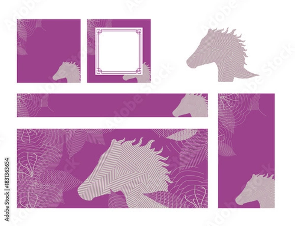 Fototapeta Chinese New Year 2026 web social media templates horse elements various sizes pink cream
