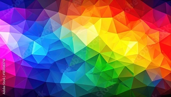 Obraz A vibrant mosaic of abstract geometric shapes in a kaleidoscope of colors bursts forth in a visual symphony of shades, textures, and form. A mesmerizing blend of vivid hues dance.