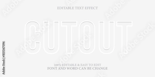 Obraz Editable Text Effect Vector Template in White Paper Cutout Style, Digital Typography Concept