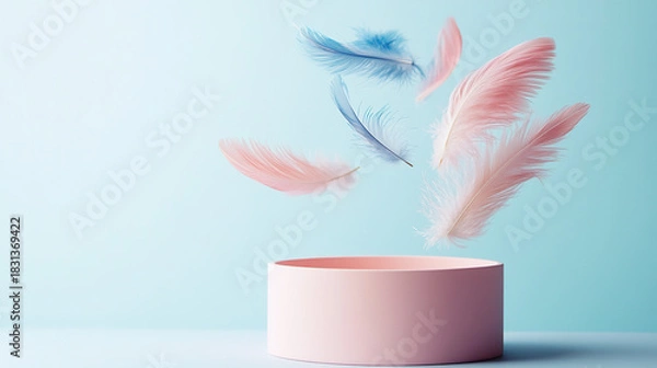Fototapeta Falling Pink and light blue feather Abstract background texture.	
