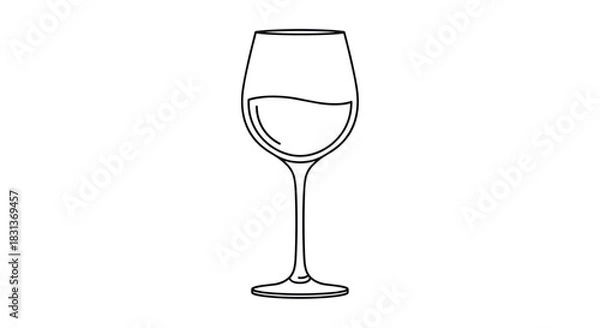 Fototapeta A minimalist black and white line art illustration of a classic glass of wine perfect for a menu or winery branding.