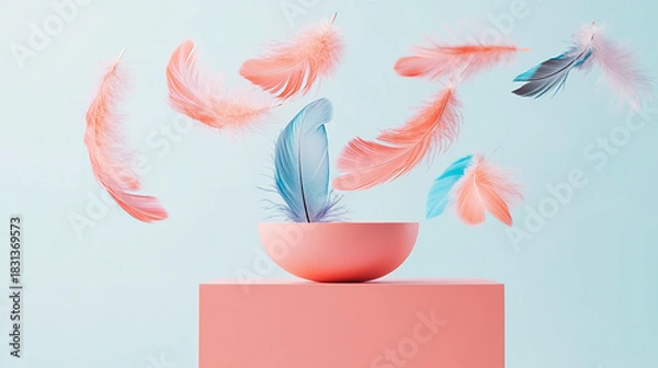 Fototapeta Falling Pink and light blue feather Abstract background texture.	
