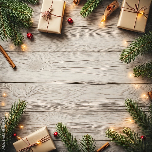 Fototapeta Christmas gift on table 