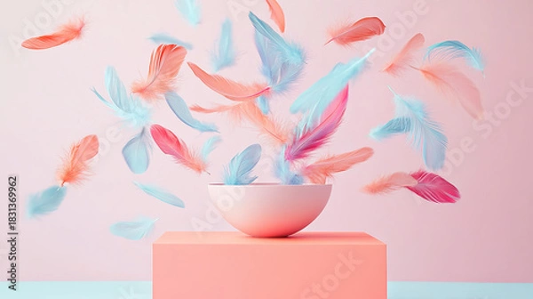 Fototapeta Falling Pink and light blue feather Abstract background texture.	
