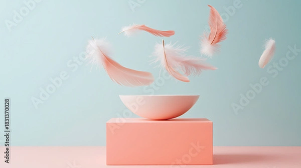 Fototapeta Falling Pink and light blue feather Abstract background texture.	
