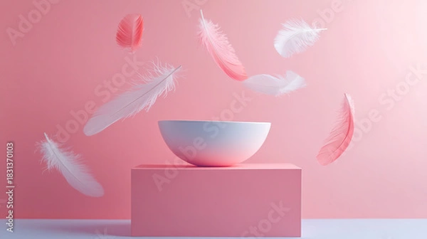 Fototapeta Falling Pink and light blue feather Abstract background texture.	
