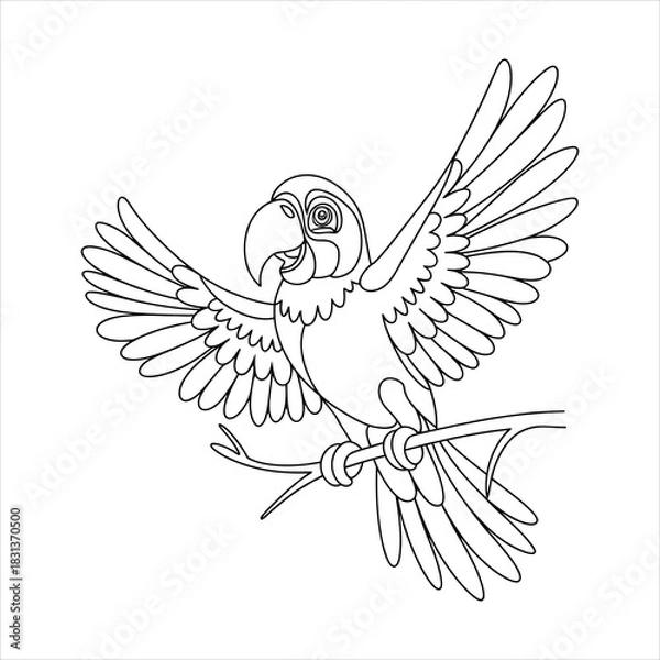 Fototapeta A cute parrot sitting on a branch line art vector illustration