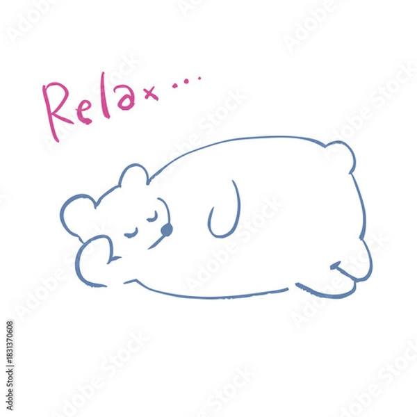 Fototapeta リラックス感あふれる,、手描きのかわいいくまが横になって眠るゆるいシンプルイラスト