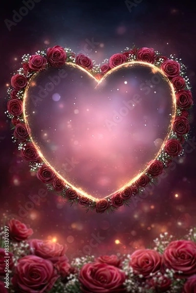 Fototapeta A heart with red roses surrounding it