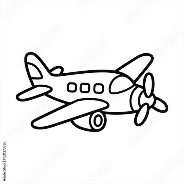 Fototapeta vector illustration of a plane, Simple Airplane Outline Drawing Vector for Children’s Coloring Book