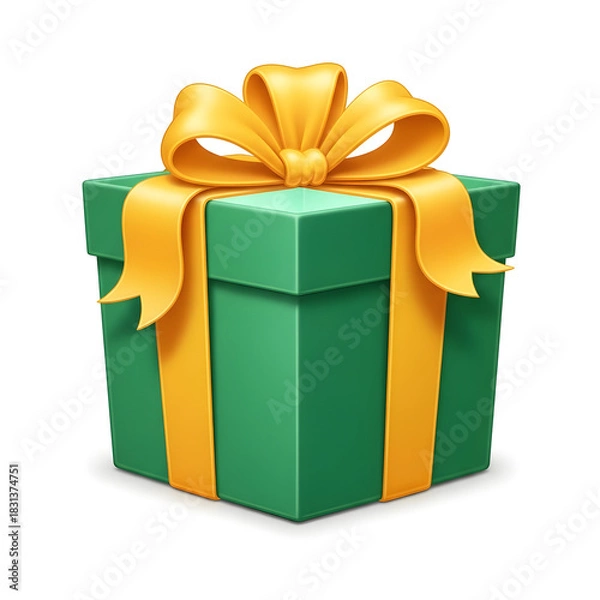 Fototapeta Green Gift Box with Large Yellow Ribbon in Festive Style