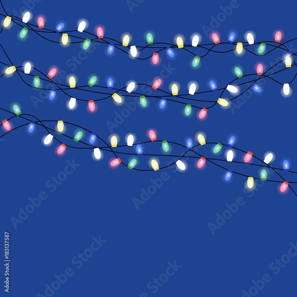 Fototapeta Image with Christmas lights isolated on transparent background. Vector illustration of glowing lights for Xmas holiday. Set of Christmas decorations. Set of color garlands. Realistic design elements.