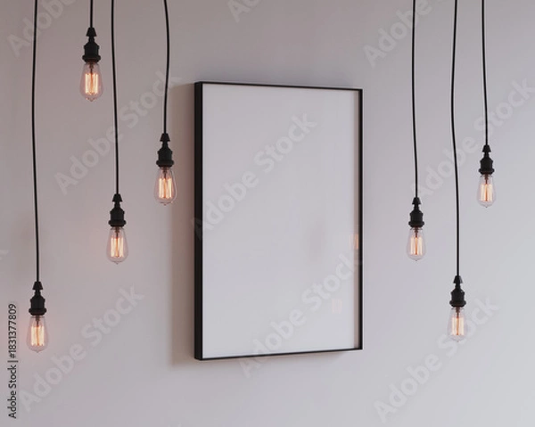 Fototapeta Mock up poster with ceiling lamps, 3d render