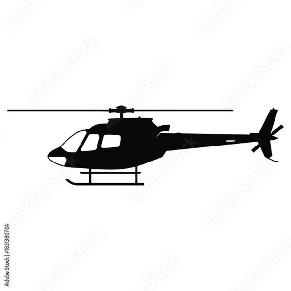Obraz Helicopter Silhouette Vector Illustration, Isolated Transportation Icon. Flying Machine, Aircraft Image