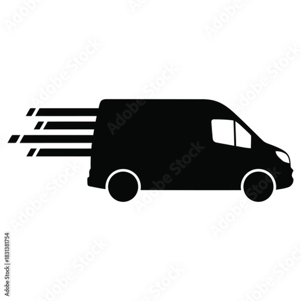 Obraz Fast Delivery Van Silhouette Icon for Logistics and Shipping Services