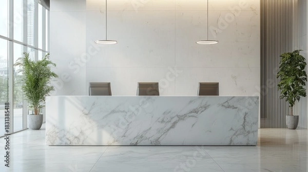 Fototapeta Modern reception desk with marble texture