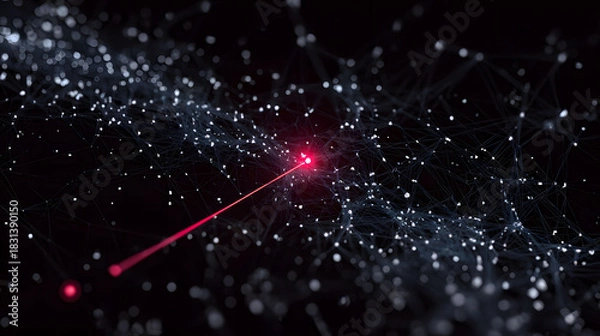 Obraz Red laser beam connecting nodes in digital network