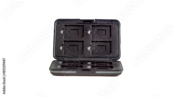 Fototapeta Black memory card slot with white background. Slot to save memory card.