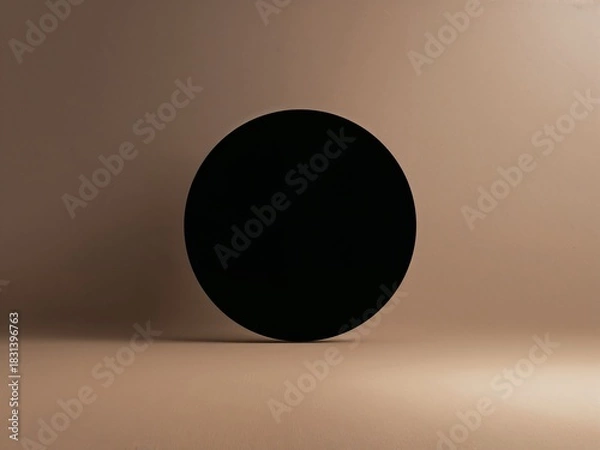 Obraz Minimalist Black Circle on Beige - Abstract Geometric Composition with Subtle Shadows.
