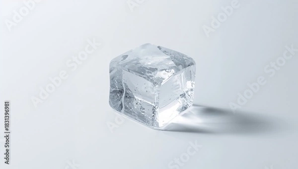 Obraz Isolated Ice Cube - Clear, Melting, and Refreshing on White Background.