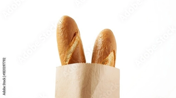 Obraz Two freshly baked baguettes peeking out of a paper bag