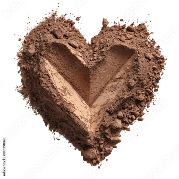 Fototapeta Cocoa Powder Carved Heart Form – Rough Texture Food Ingredient Art, isolated on transparent 