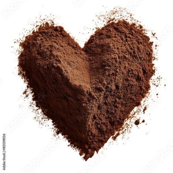Fototapeta Chocolate Cocoa Dust Heart Burst – Dynamic Powder Texture Isolated on transparent 