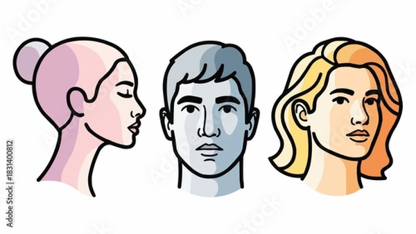Obraz Diverse Facial Profiles - Artistic Renderings of Three Individuals.