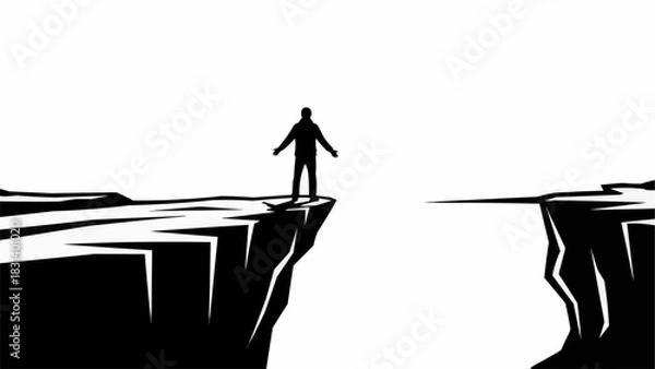 Obraz Silhouette of a person standing on the edge of a cliff facing the void.