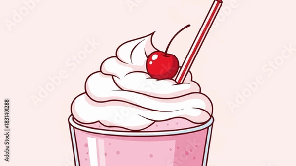Obraz Delicious Pink Milkshake with Whipped Cream and Cherry Topping.