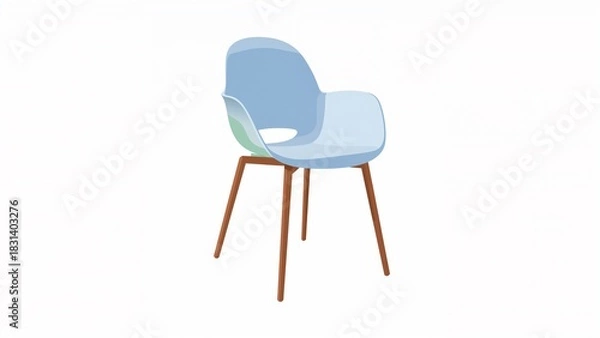 Fototapeta Flat vector illustration of a modern chair with smooth curved seat and simple legs, clean bold shapes, minimal flat colors, soft edges, isolated on white background.