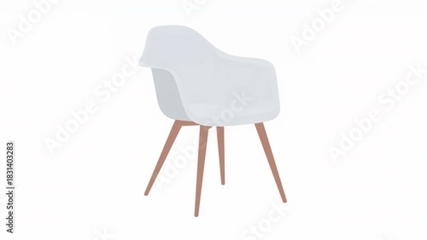 Fototapeta Flat vector illustration of a modern chair with smooth curved seat and simple legs, clean bold shapes, minimal flat colors, soft edges, isolated on white background.
