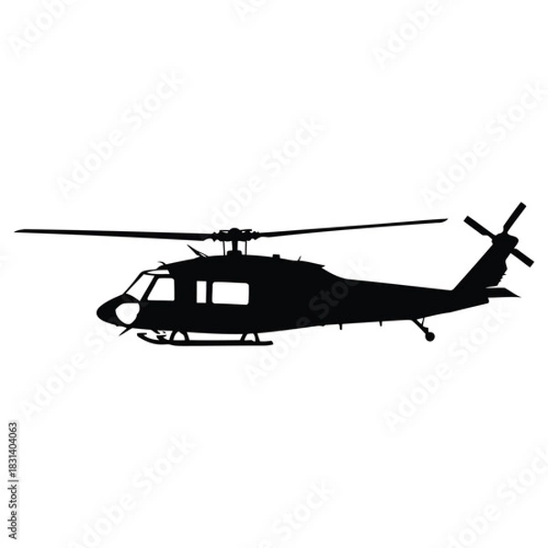 Obraz Helicopter Silhouette Vector Illustration on White Background for Commercial Use